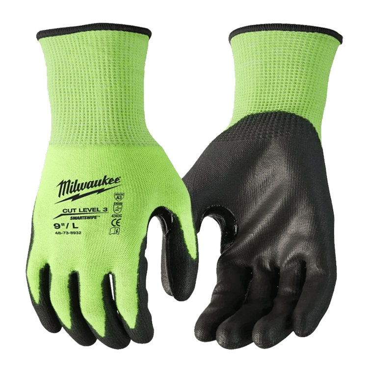 Перчатки сигнальные размер 9/L, с защитой от порезов уровень 3/C Milwaukee Hi-Vis (4932492920)