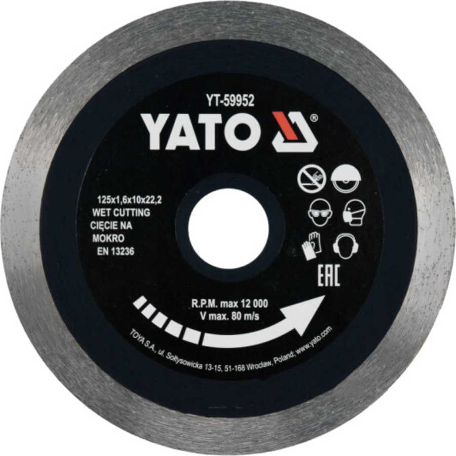 Диск алмазний для мокрого різання Yato125*1,6*10*22,2 мм 59952