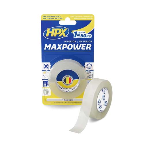 Стрічка двохстороння MAXPOWER 19мм х 5м прозора (блістер) HT1905