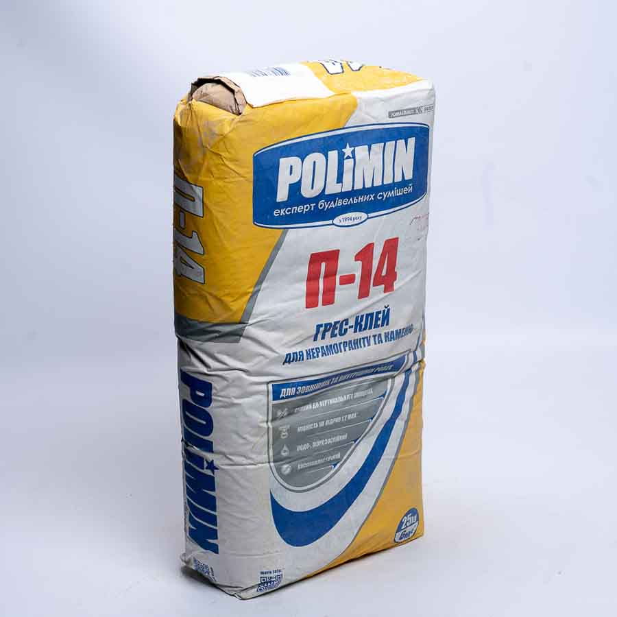 Клей Р-14 для плитки, керамограніту та каменю 800*800 Polimin П-14 (Полімін) 25 кг