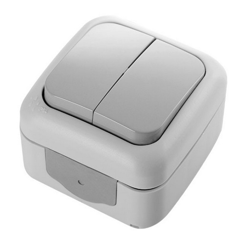 Выключатель 2-клавишный внешний Palmiye Серый 90555502