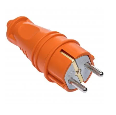 Вилка КАУЧУК із заземленням 1*16А помаранчева (чорна)