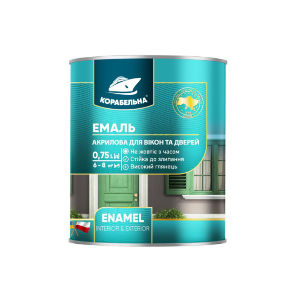 Эмаль акриловая для окон и дверей Корабельная белый глянец 0,75л