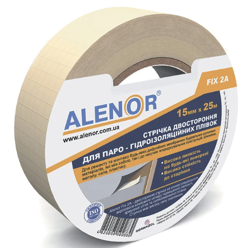 Стрічка двостороння FIX 2A акрилова 15мм*25м для паро та гідроізоляційних плівок ТМ Аленор