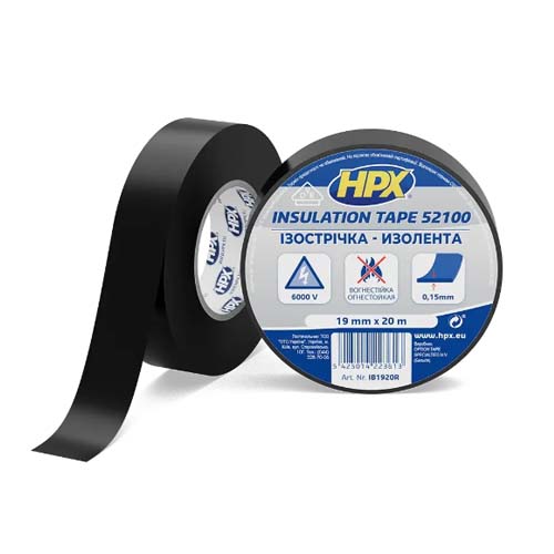 Изолента ПВХ изоляционная HPX52100 19мм х 20м черная (пленка) IB1920