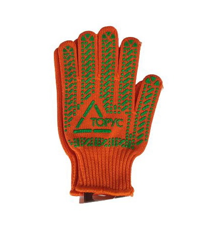 Рукавички ТОРУС пряжа помаранчева ПВХ зелений 10р з блістером