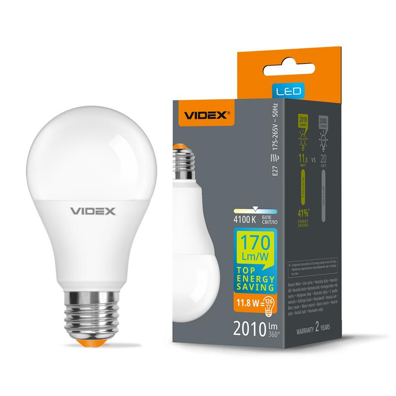Лампа LED VIDEX A60h 11.8W E27 4100K 28601
