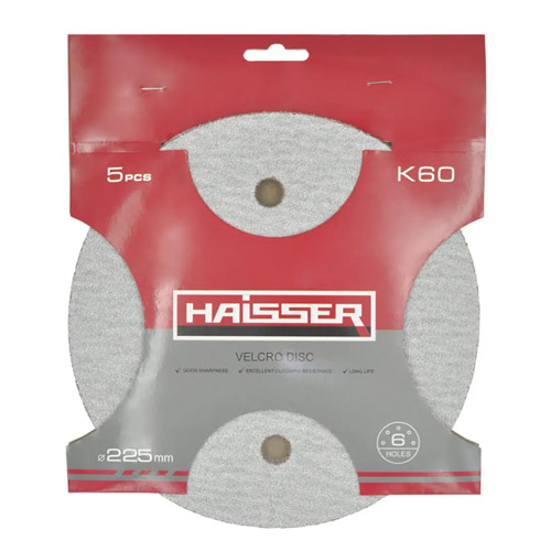 Круг шлифовальный самоклеящийся 225мм, k 60,  с отверстиями 5шт Haisser 5317329